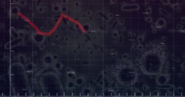 Gri zemin üzerinde yüzen çoklu covid-19 hücreleri üzerinde istatistiksel veri işleme. Covid-19 salgını ve iş teknolojisi kavramı