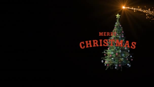 Κινούμενα Σχέδια Χαρούμενα Χριστούγεννα Αστέρια Και Έλατο Μαύρο Φόντο Χριστούγεννα — Αρχείο Βίντεο