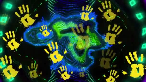 Animasi Handprints Atas Bentuk Global Business Celebration Digital Interface Concept — Stok Video