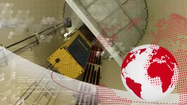 Animation Jordklotet Och Världskarta Över Vindkraftverk Globalt Koncept För Grön — Stockvideo