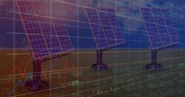 Animación Del Procesamiento Datos Financieros Sobre Paneles Solares Finanzas Globales — Vídeo de stock