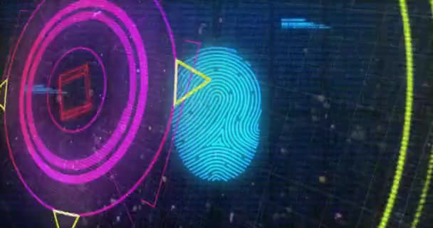 Animation Data Processing Fingerprint Colorful Shapes Navy Background Data Processing — Stock Video