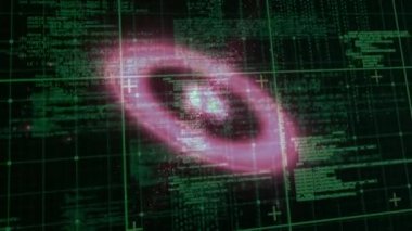 Şebeke üzerinde işaretleyicilerle parlayan veri işleme animasyonu. küresel hesaplama, veri işleme ve dijital arayüz kavramı dijital olarak oluşturulmuş video.