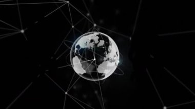 Bağlantı ağı üzerinden Dünya 'nın animasyonu. Küresel iş ve dijital arayüz kavramı dijital olarak oluşturulmuş video.