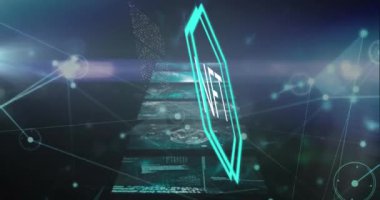 İstatistiklerle bağlantı ağı üzerinden değişen sayıların animasyonu. Dijital arayüz teknolojisi ve ağ konsepti dijital olarak oluşturuldu.