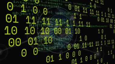 Siyah arkaplan üzerinde veri işleme animasyonu. küresel iş ve dijital arayüz kavramı dijital olarak oluşturulmuş video.