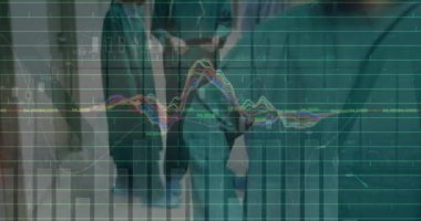 Ofiste çalışan iş kadınının finansal veri işleme animasyonu. Küresel işletme finans ekonomisi ve teknoloji kavramı dijital olarak oluşturulmuş video.