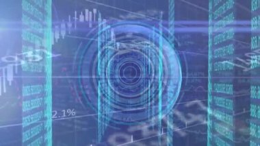 Kapsam taramasında veri işleme animasyonu. küresel iş ve dijital arayüz kavramı dijital olarak oluşturulmuş video.