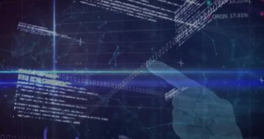 Veri işleme animasyonu, parmak izi taraması ve donanma arka planında asma kilit olan kalkanlar. Maliye, veri işleme ve internet güvenliği konsepti dijital olarak oluşturuldu.