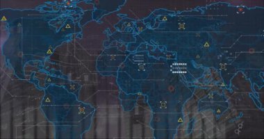 Veri işleme üzerine dünya haritasının animasyonu. küresel iş ve dijital arayüz kavramı dijital olarak oluşturulmuş video.