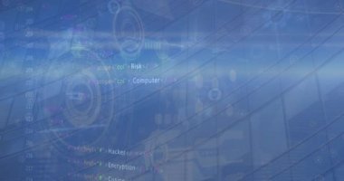 Mavi arkaplanda veri işleme animasyonu. Küresel iş, finans, ekonomi ve teknoloji kavramı dijital olarak oluşturulmuş video.