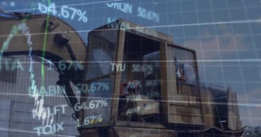 Çöp yığını üzerinde veri işleme animasyonu. Küresel iş ve dijital arayüz kavramı dijital olarak oluşturulmuş video.