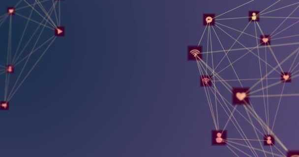 Animație Rețea Conexiuni Fundal Violet Conceptul Rețea Conexiuni Comunicare Tehnologie — Videoclip de stoc