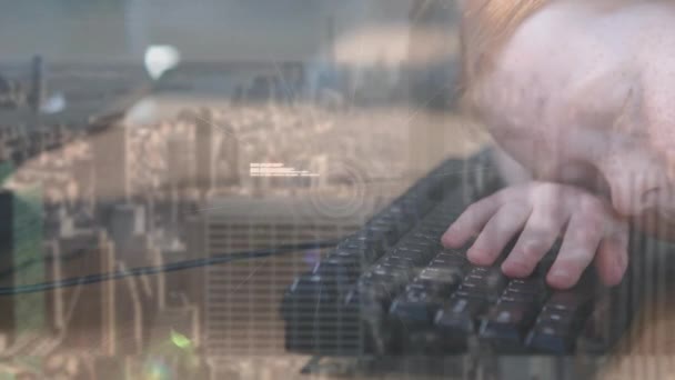 Animation Globe Data Caucasian Girl Sleeping Computer Keyboard School Education — Wideo stockowe