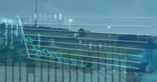 Animatie Van Financiële Grafieken Windturbine Digitaal Gegenereerde Video Groene Energie — Stockvideo