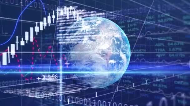 Finansal Grafiklerin Donanma Arka Planının Animasyonu Küresel Ekonomi Finans Teknoloji — Stok video