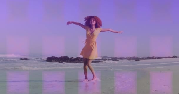 Seamless Pattern Design African American Woman Enjoying Beach Travel Vacation — Stok video
