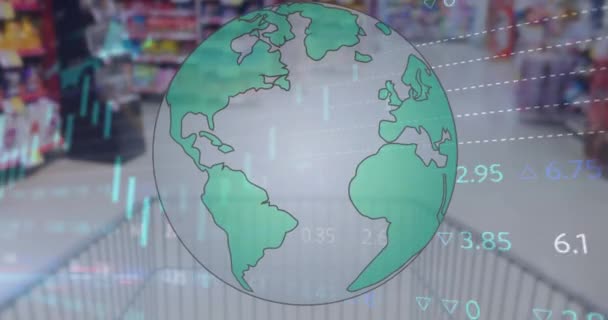 Animazione Globo Dati Finanziari Nel Carrello Della Spesa Concetto Globale — Video Stock