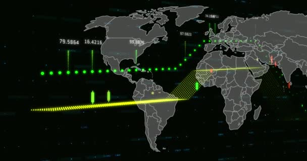 Animación Gráficos Datos Financieros Sobre Mapa Del Mundo Sobre Fondo — Vídeo de stock