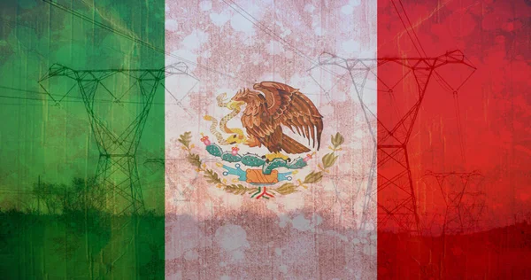 Εικόνα Της Σημαίας Του Μεξικού Πάνω Από Πυλώνες Ουκρανική Κρίση — Φωτογραφία Αρχείου