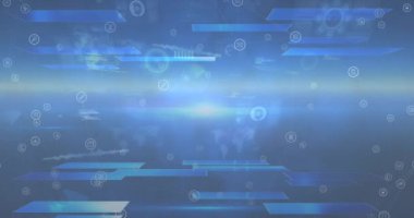 Mavi arkaplanda veri işleme animasyonu. küresel iş ve dijital arayüz kavramı dijital olarak oluşturulmuş video.