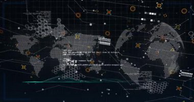 Siyah arkaplan üzerinde veri işleme animasyonu. küresel iş ve dijital arayüz kavramı dijital olarak oluşturulmuş video.