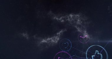 Siyah arkaplanda sosyal medya simgeleriyle bağlantı ağının animasyonu. küresel bağlantılar, sosyal medya ve veri işleme konsepti dijital olarak oluşturulmuş video.