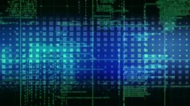 Şebeke üzerinde işaretleyicilerle parlayan veri işleme animasyonu. küresel hesaplama, veri işleme ve dijital arayüz kavramı dijital olarak oluşturulmuş video.