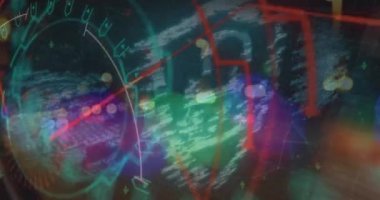 Işık noktalarının üzerinde veri işleme animasyonu. Küresel iş ve dijital arayüz kavramı dijital olarak oluşturulmuş video.