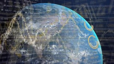 Dünya ve veri işleme üzerinde covid 19 hücrenin animasyonu. küresel covid 19 salgın ve veri işleme konsepti dijital olarak oluşturulmuş video.