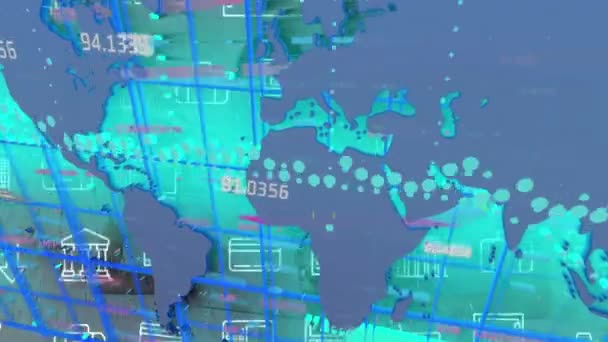 Animace Zpracování Dat Mapě Světa Globální Koncepce Podnikatelského Digitálního Rozhraní — Stock video