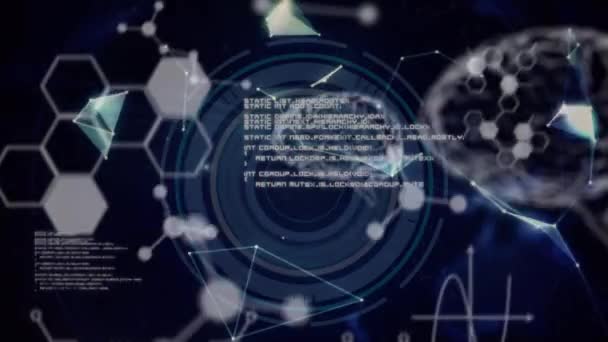 Анимация Химических Формул Мозга Над Соединениями Черном Фоне Сеть Соединения — стоковое видео