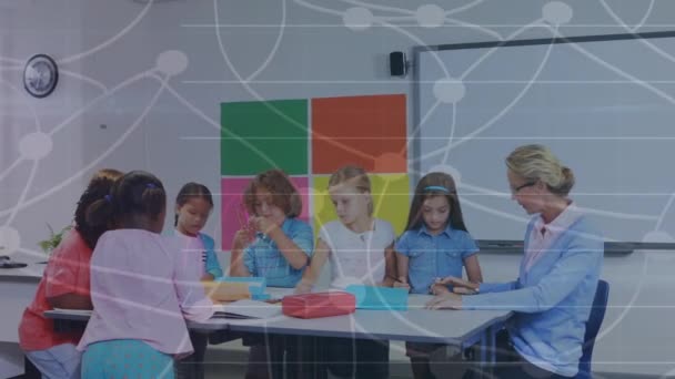 Animation Réseau Connexions Traitement Données Sur Divers Écoliers Enseignants Éducation — Video