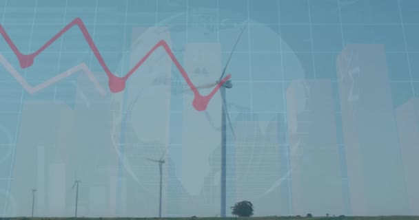 Animação Processamento Dados Sobre Turbinas Eólicas Conceito Global Negócios Interface — Vídeo de Stock