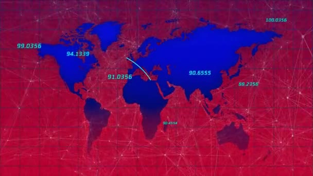 Pembe Arka Plana Karşı Dünya Haritasında Birden Fazla Değişen Numara — Stok video