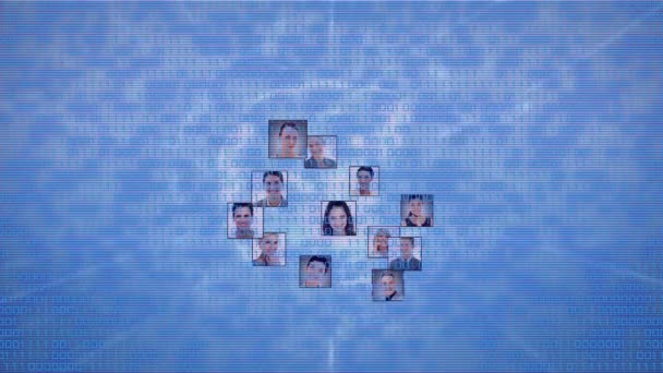 在蓝色背景下的配置文件图标网络上的光迹 全球联网和商业技术概念 — 图库视频影像