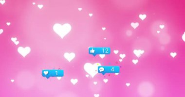 Pembe arka planda medya simgelerinin canlandırılması. Küresel iş ve dijital arayüz kavramı dijital olarak oluşturulmuş video.