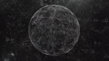 Siyah zemin üzerinde dönen dünya ve matematik formüllerinin animasyonu. Bilim, insan biyolojisi, matematik ve teknoloji konsepti dijital olarak üretilen video.
