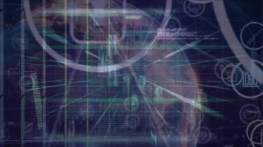 Karanlık arka planda bağlantı ağının ve veri işleme ağının animasyonu. küresel bağlantılar, veri işleme ve dijital arayüz konsepti dijital olarak oluşturulmuş video.
