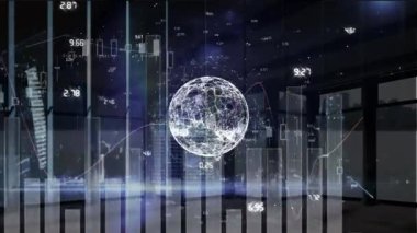 Finansal veri ve grafiklerin dünya çapında bağlantıları ve yol trafiği olan animasyonu. küresel finans, ekonomi, iş ve teknoloji kavramı dijital olarak oluşturulmuş video.