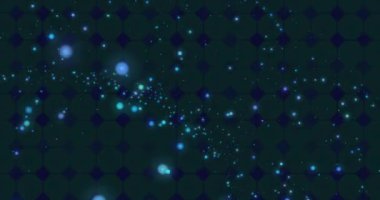 Siyah arka planda hareket eden mavi noktaların animasyonu. Şekiller, renk, soyutlama ve hareket konsepti dijital olarak oluşturulmuş video.
