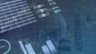 Donanma arkaplanındaki grafiklerin ve finansal verilerin animasyonu. İş, finans, ekonomi ve konsept dijital olarak üretilen video.