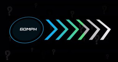 Siyah arkaplandaki soru işareti simgelerinin üzerinde veri işleme animasyonu. Küresel teknoloji, bilgisayar ve dijital arayüz kavramı dijital olarak oluşturulmuş video.