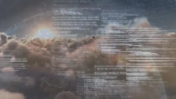 Обработка Данных Сеть Соединений Против Облаков Голубом Небе Глобальная Концепция — стоковое видео