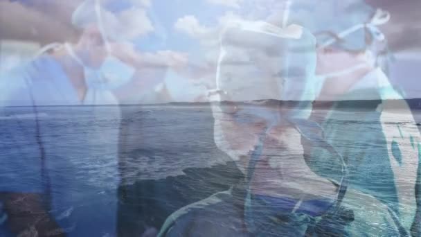 Animering Havet Över Team Kirurger Drift Hälsa Medicin Och Stadsliv — Stockvideo