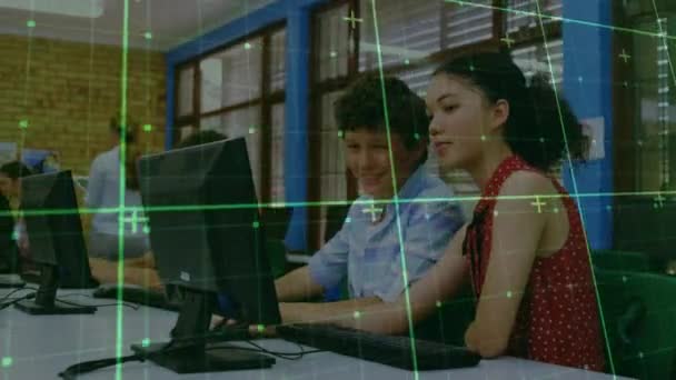 Animação Processamento Dados Sobre Diversos Alunos Usando Computador Conceito Educação — Vídeo de Stock