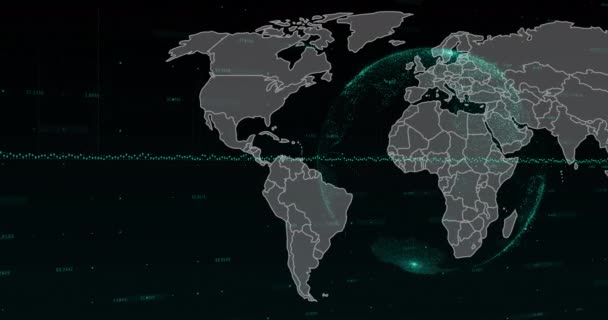 Maailmankartan Kaavioiden Maapallon Animaatio Mustalla Taustalla Globaali Rahoitus Talous Teknologia — kuvapankkivideo
