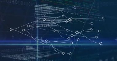 Siyah arkaplanda veri işleme üzerinden bağlantı ağının animasyonu. Küresel teknoloji, bilgisayar ve dijital arayüz kavramı dijital olarak oluşturulmuş video.