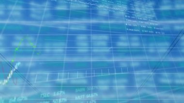 Elektrik direkleri üzerinde istatistik ve veri işleme animasyonu. küresel çevre, sürdürülebilirlik, teknoloji, iş ve veri işleme kavramı dijital olarak oluşturulmuş video.