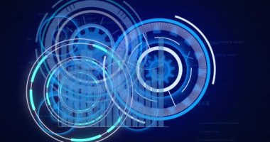 Donanma arka planında çember işleme ve grafik animasyonu. Dijital olarak oluşturulan küresel veri işleme, finans ve teknoloji konsepti.